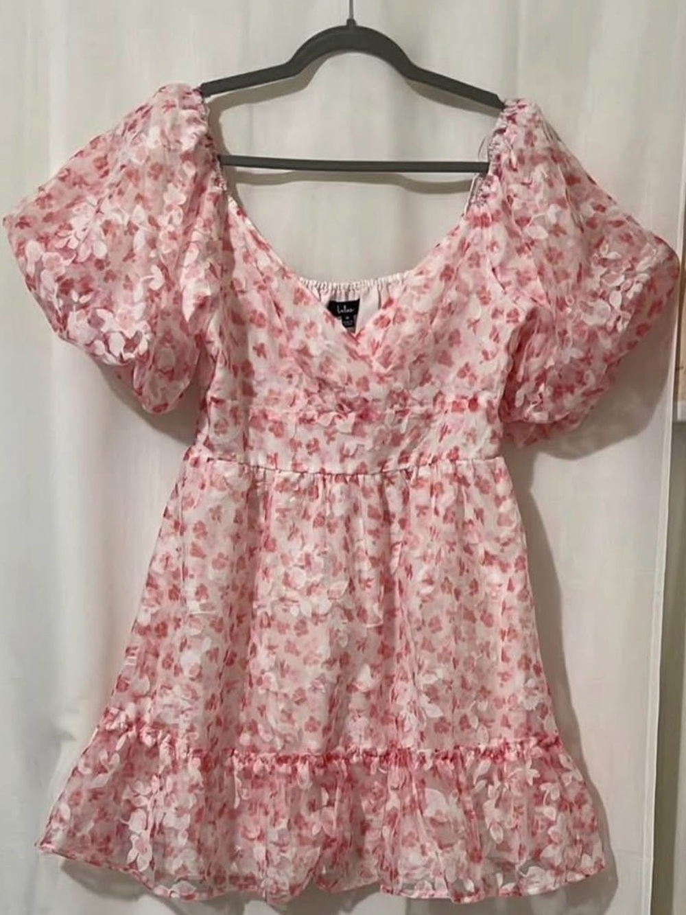 Lulu's Pink Floral Puff-Sleeve Mini Dress